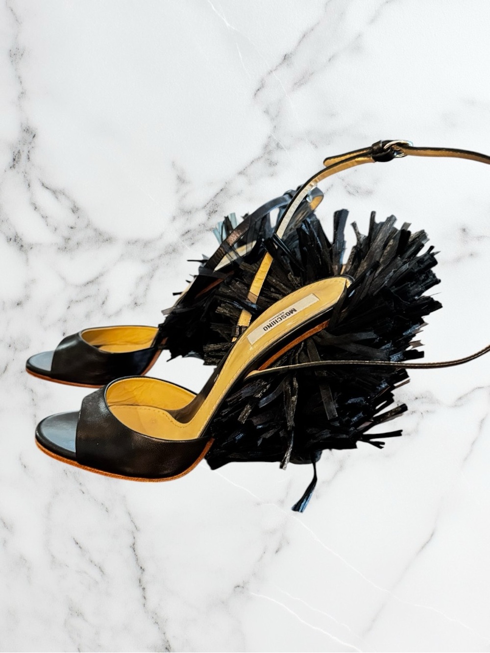 MOSCHINO Black Slingback Fringe Platforms - Picture 3 of 14